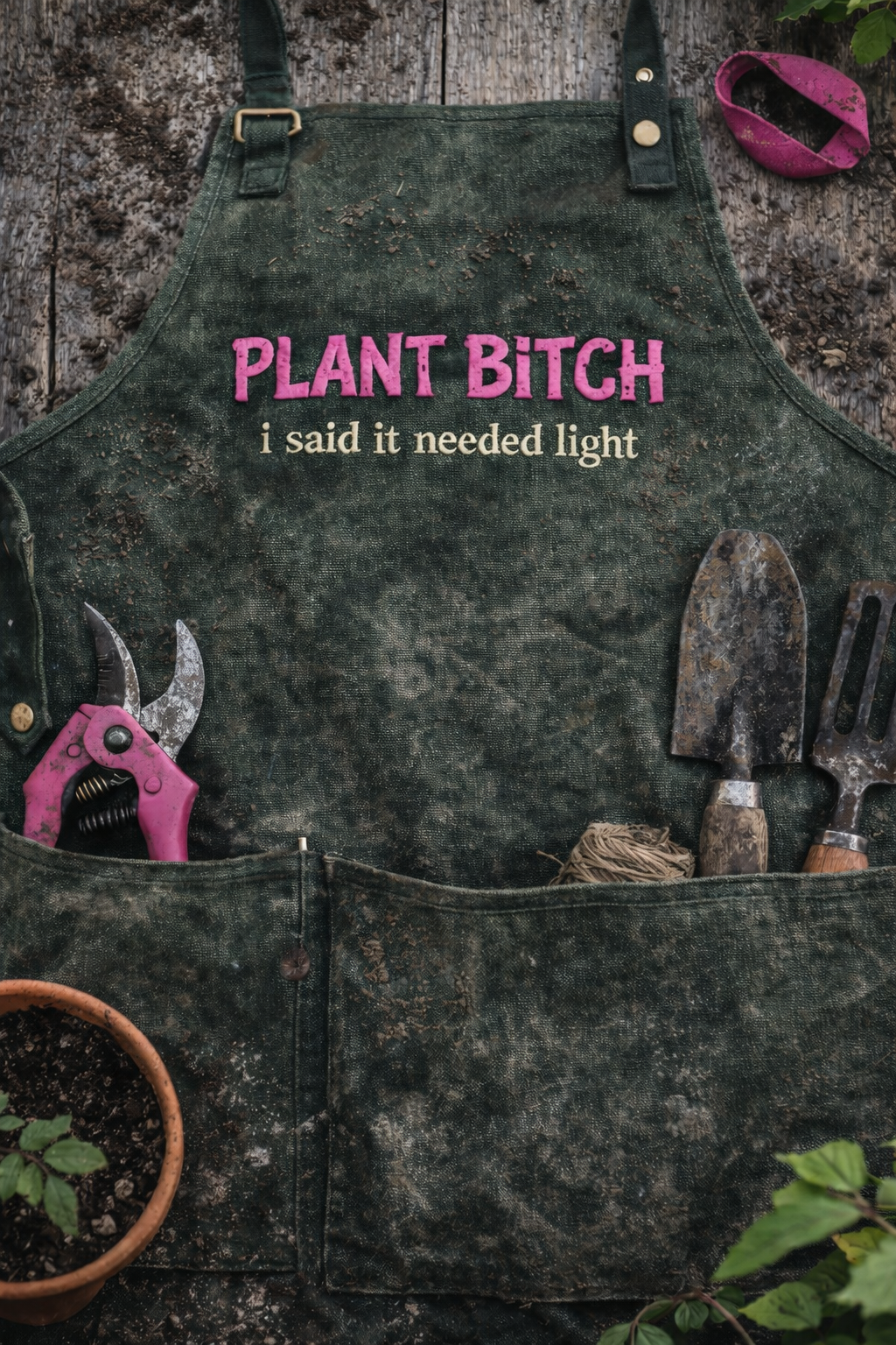 Plant Bitch canvas work apron with garden tools