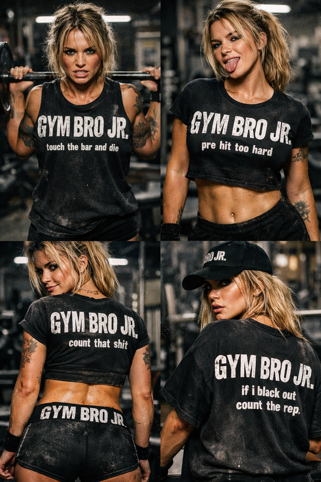 Gym Bro Jr. crop top and shorts line