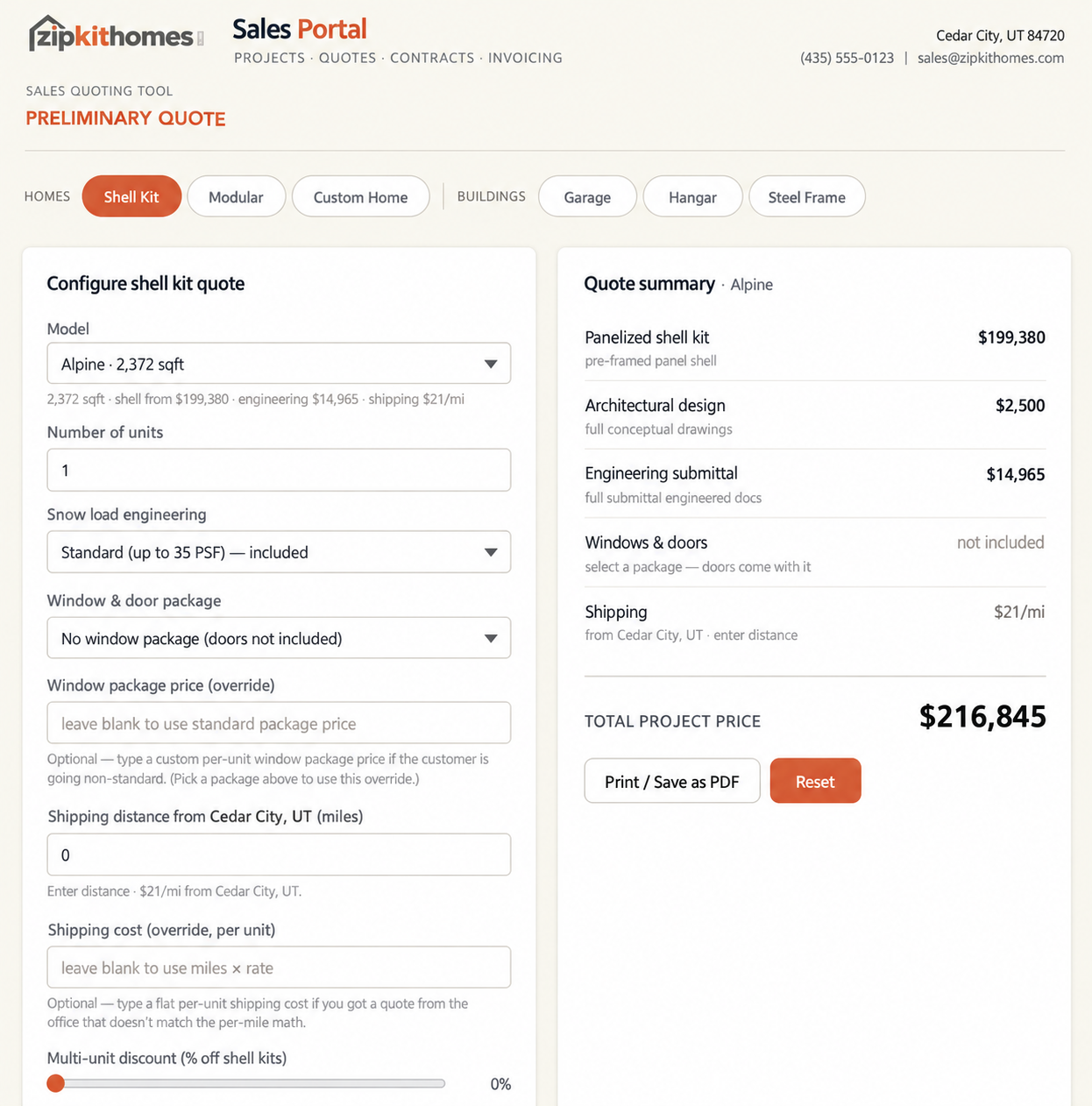 ZipKit Quoting Tool — screenshot 2
